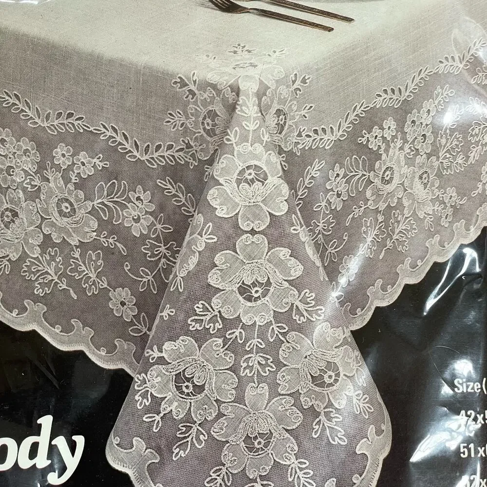 Vintage Vytex Tablecloth 60”x90” Oval Beige Vinyl Lace Melody New Granny Core